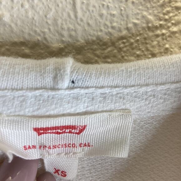 Vintage Levi’s Women White Striped Full Zip Hooded Sweater Size XS - Picture 7 of 10